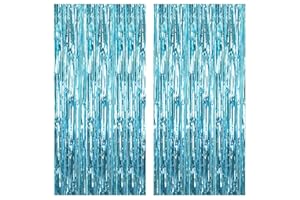 KatchOn, XtraLarge, Blue Foil Fringe Curtain - 3.2x8 Feet, Pack of 2 | Blue Backdrop Curtain for Under The Sea Party Decorations | Ocean Backdrop | Teal Streamers for Mermaid Birthday Decorations