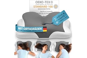 ‎GLÜCKSTOFF Glückstoff® Orthopädisches Kissen [Innovationspreis für Ergonomie nominiert] Kopfkissen Nackenschmerzen aus Memory Foam | Nackenstützkissen Ergonomische Nackenrolle Seitenschläferkissen Grau