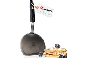 DI ORO LIVING DI ORO® - Série Designer - Spatule de cuisine en silicone et acier inoxydable - Spatule large résistante à la chaleur à 315 °C - Meilleure spatule ajourée - Parfaite pour des oeufs et des crêpes