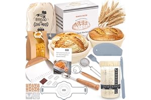 INNOCHEER Proofing Basket for Sourdough Starter Set, 25 cm & 23 cm Proofing Basket Bread Baking with Sourdough Starter Glass, Bread Baking Starter Set Large Gift for Beginners, Bakers