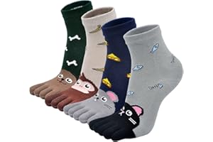 PUTUO Calcetines Cinco Dedos para Niñas Niños Calcetines de Algodón, Calcetines de Dedos Niños Calcetines de Animales Casual Cómodo, Prevenir el hallux valgus, 3-12 Años, 4 Pares