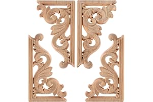 LIANCHEN 4 pièces Bois Sculpté Coin Sculpté Moulure Decorative Sculpté Decoration Bois Sculpté Coin Sculpté Moulure Accessoires en Bois sculpté en maillon Bois Non Peint Sculpté Cadre Coin Onlay