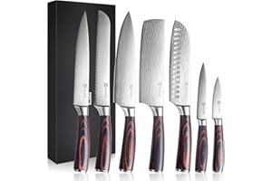 PAUDIN Knife Set, 7-Piece Kitchen Knives Set with High Carbon Stainless Steel, Professional Japanese Knife Set with Pakkawood Handle, Kitchen Knives with Gift Box
