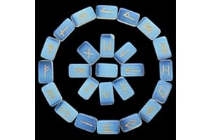 FASHIONZAADI Conjunto De Piedras Rúnicas De Opalita Natural con Alfabeto Rúnico Futhark Forma De Rectángulo Runa para Cristal Reiki Curación Adivinación Juego De Regalo Espiritual Tamaño 15-20mm