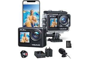 WOLFANG Kamera sportowa 4K 24MP WiFi GA200, wodoodporna kamera podwodna 40 m do nurkowania, EIS 170° szerokokątna kamera do vlogowania z ładowarką, pilotem zdalnego sterowania