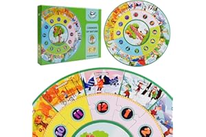 PANDA JUNIORS Round Puzzles for Kids, Early Learning Centre Clock Table Game, Montessori Educational Toy to Learn Time & Build Good Behavior (Montessori Month of The Year Teaching)