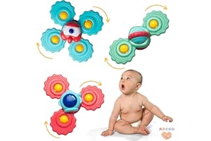 ADEGO Spinner Bebe - Pack de 3 Juguetes Giratorios con Ventosa, Diseños Espaciales - Juguetes de Baño para Bebe - Diversión y Estimulación Sensorial para Bebés
