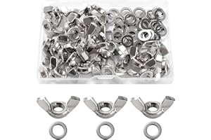 Lyeteung 30 Piezas M6 Tuerca de Mariposa, Tuecas de Mariposa de Alas de Acero Inoxidable, Tuercas de Mariposa Métricas, con 30 Pieza Arandelas Planas, para Herramientas de Bricolaje