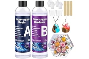 FANKOO Epoxy Resin Transparente, 474 ml/16 oz, 1: 1 Ratio Transparent Résine époxy Cristalline Pour Moulage et Revêtement, Dessus de Table, Fabrication de Bijoux et Décoration Artisanale