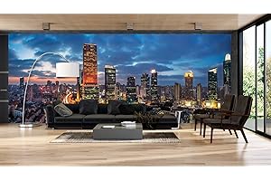 Oedim Fotomural Vinilo Pared Ciudad Atardecer Iluminada | Fotomural Decorativo | Mural | Vinilo Decorativo | 350 x 250 cm | Decoración comedores salones