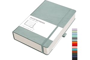 ‎RETTACY Rettacy Notebook A5 Lined: Thick Diary with 320 Numbered Pages, 1 Back Pocket and High-Quality Hardcover for Women and Men in the Office or School, 14.5 x 21 cm, Grey Blue