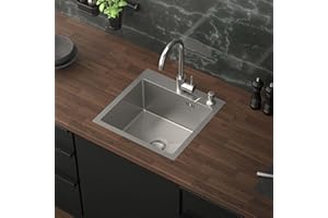 ML DESIGN MODERN LIVING ML-Design Évier de Cuisine, 45x45 cm, en Acier Inoxydable Évier Rectangulaire, Montage à Encastrer avec 2 Trous, 1 Cuve Petite avec Vidage et Trop Plein, Cuve Simple avec Siphon, Lavabo Domestique