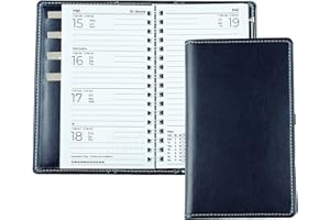 DELMON VARONE - FINE LEATHERGOODS MADE IN GERMANY DELMON VARONE – Agenda de poche A6 2023 en cuir synthétique vegan bleu – Organiseur (1 semaine sur 2 pages) – Petit agenda semainier avec reliure à spirales – Agenda hebdomadaire (rechargeable)