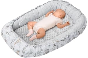 Medi Partners Babynest, gosig nest, babynest, 100% bomull, resesäng för spädbarn, 100 x 60 x 15 cm, avtagbar (Hjort i löv med