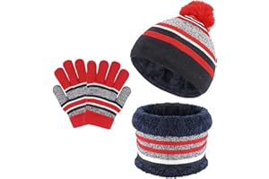 TAGVO 3in1 Inverno Berretto Scaldacollo Guanti Set per Bambini, Inverno in Pile Addensato Cappello a Maglia Termica Sciarpa Guanti Set, per Bambini Ragazzi Ragazze,3-6 Anni,Set di Accessori Invernali