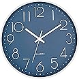Foxtop Modern Wall Clock Silent Non Ticking Battery Operated Quartz Round Wall Clock Decor for Bedroom Kitchen Home Office School (12 Inch, Cerulean)