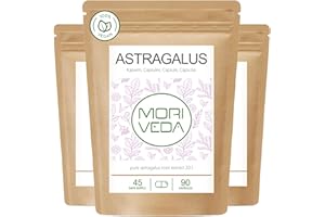 Astragalus en capsule-1600mg de poudre de racine avec 112mg de polysaccharides-paquet mensuel-système immunitaire anti-âge système cardiovasculaire-végétalien et sans gluten-par MoriVeda - 3x90 pièces