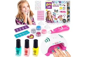 Purpledi Zestaw do zdobienia paznokci dla dziewczynek, zestaw upominkowy dla dziewczynek, zestaw do zdobienia paznokci dla dziewczynek w wieku 7 8 9 10 lat, zawiera lakier do paznokci i lampę