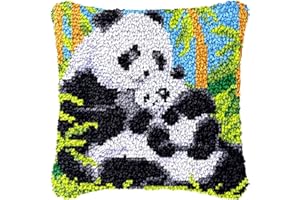 LDFHOIN DIY Knüpfhaken-Set Knüpfkissen Zum Selber Knüpfen, Knüpfen Kissen Set Latch Hook Kissen Kit Knüpfteppich Knüpfpackung, Sofakissenbezug Handgemachte Geschenke, 43 × 43 cm, Panda