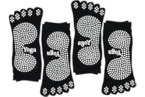 PUTUO Skarpety do Jogi Damskie z Uchwytami, Antypoślizgowe Skarpety z Pięcioma Palcami do Pilatesu, Fitnessu, 4 Pary