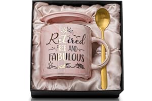 BICHING Retirement Gifts for Women, Colleagues Leaving Gift, Retired Free and Fabulous -14oz Pink Marble Coffee Cup Mug with Gift Box, New Job, Christmas Gifts for Teacher, Boss Lady, Colleagues, Best Friend