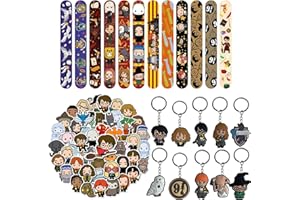 LGUZAKO 72pcs Wizard Party Favors, Party Bag Fillers for Kids 12 Magician Wristbands 50 Stickers 10 Keychains Party Fvours for Birthday Christmas Crackers