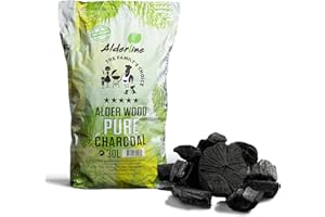 Alderline Lumpwood Charcoal BBQ - Smokeless & Flavor-Enhancing, Quick-Light, Sustainable, Grills & Cooking Styles - 5-20cm Pieces 30L Bag - Restaurant Grade Charcoal