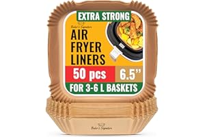 Air Fryer Liners, 50Pcs 6.5” Square, Non-Stick and Oil Proof for Easy Cleanup, Airfryer Liners Disposable Compatible with COSORI, Ninja, Tefal Fryers by Baker's Signature