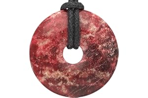 Lebensquelle Plus Roter Thulit Donut Ø 30 mm + Baumwollband | Edelstein Anhänger | Echte Heilsteinkette inkl. Band