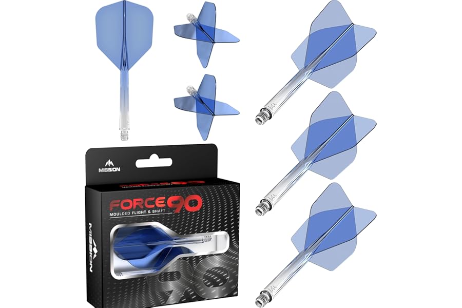 Mission Darts Force 90 | Integrated Precision Moulded Dart Flight And Shaft System, Pack of 3 Professional Highly Durable 2-In-1 Combined Dart Flights And Stems | Standard No.6