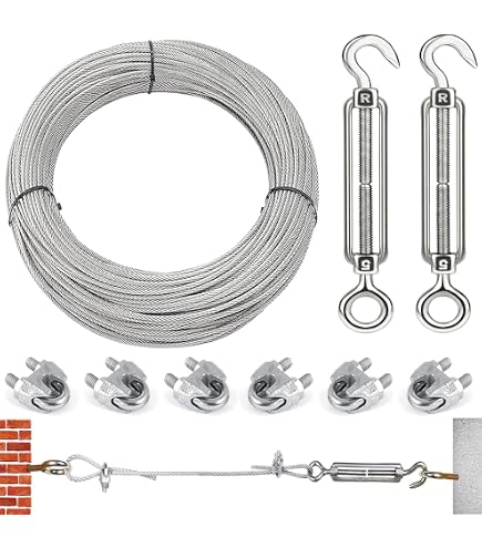 Set Corde In Acciaio Inox 3 Mm Con Tenditori E Ganci - 30m Per Piante Rampicanti E Tende
