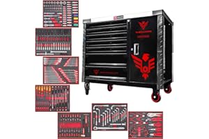 WIDMANN PROFESSIONELLE WERKZEUGE WIDMANN 7 Drawer Castor Mounted Roller Premium Tool Chest Cabinet with XXL Stainless Steel Top 241pc Tools (Black)