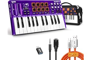 Synido USB C MIDI Keyboard Controller 25 Key with Drum Pads, Velocity-sensitive Full-size Keys, OLED Screen, Portable Midi Controller Beat Maker Machine for Music Production, Purple, TempoKEY K25