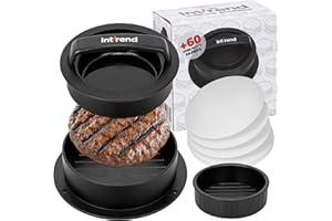 int!rend Pressa per Hamburger - Stampo in Alluminio - Stampi 3 in 1 con 60 Dischi di Carta - Macchina per Hamburger Manuale - Attrezzo Schiaccia Hamburger per Forma Ideale