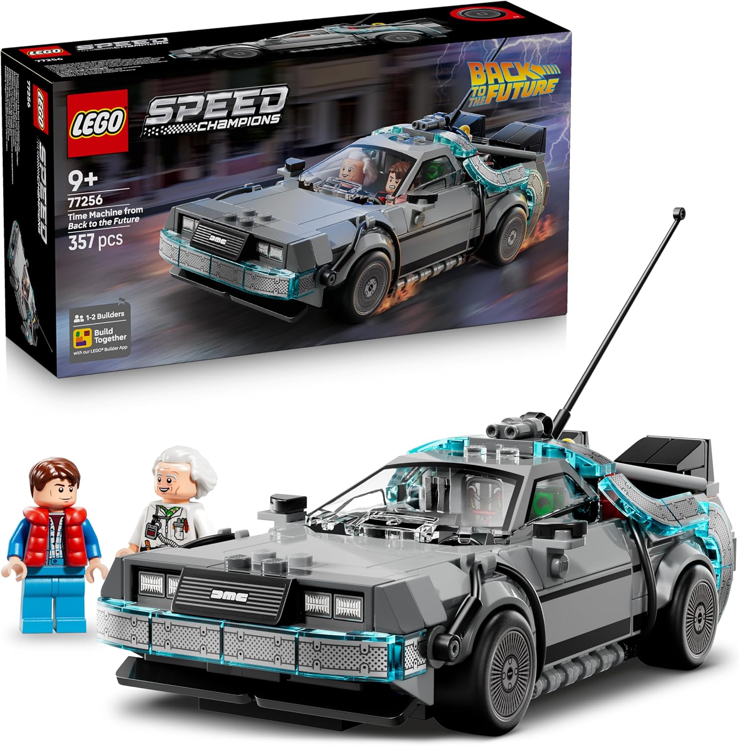 LEGO Speed Champions La Machine à Remonter le Temps de Retour vers le Futur - Jouet Voiture - Maquette avec Minifigurines de Doc Brown & Marty McFly - Cadeau pour Garçon, Fille & Fans dès 9 ans 77256