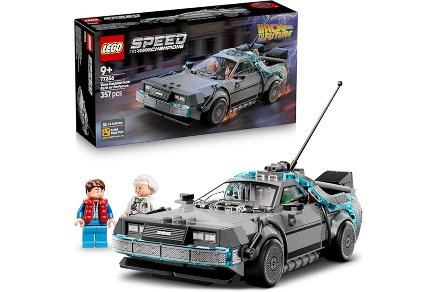 LEGO Speed Champions Time Machine from Back to the Future Toy - Car Model Kit w/Doc Brown & Marty McFly Minifigures - Gift for 9+ Year Old Boys, Girls & Movie Fans - 77256