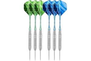 LARRITS 6 Pack 22 Grams Steel Tip Darts Set with Aluminum Dart Shafts, Include 18 pcs Dart Flights + 6 pcs Spare Aluminum Dart Shafts+ 6 pcs Rubber O-Rings + Dart Sharpener + Storage Case