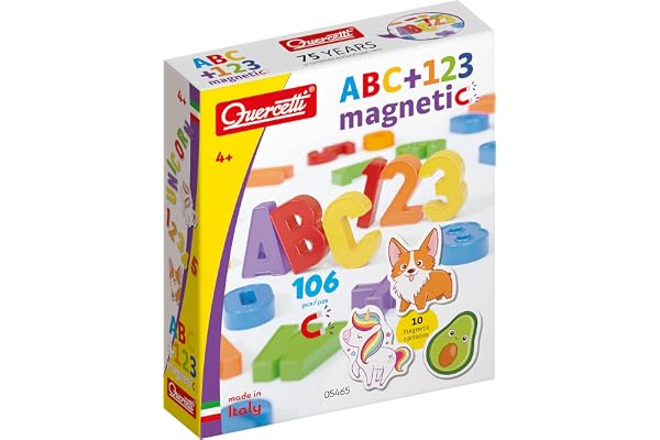 QUERCETTI ABC 123 Magnetic, Lettre Magnetique Enfant, Jeux Éducatifs, Jouet Fille 4 Ans +, Alphabet Enfant, Jeu Aimant Magnetic, Jeu de Voyage, Jeux de Société, Jeu Exterieur, Made in Italy