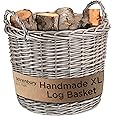 Wrenbury Extra Large Wicker Log Basket - 51cm Fireside Log Baskets for Wood Burner Indoor - Round Kindling Fire Wood Basket for Fireplaces with Lining