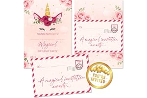 Kirsten McMillan 36 Flower Unicorn Invites - A6 Birthday Party Invitations – Designed and Printed in the UK (Pack of 36)