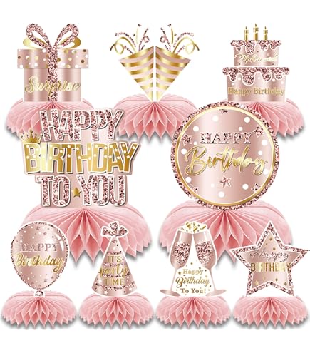 COOSOAR Happy 18th Birthday Honeycomb Centerpieces - Rose Gold & Pink Table Decor - View #10