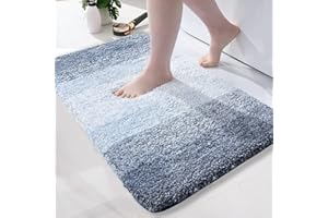 Bingobang Microfiber Bath Mat 60 x 40 cm, Non Slip Super Absorbent Bathroom Mat, Machine Washable, Fluffy, Quick-Dry Bath Rug Foot Mat for Bathroom Floor Rug(Light Blue)