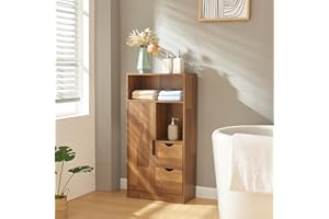 [en.casa] Armadio da Bagno Mobile Basso da Terra per Bagno Arredo Bagno per Stoccaggio con Anta Cassetti e Scomparti Aperti 100 x 50 x 25 cm effetto Legno Intarsiato color Noce