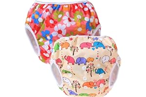 Teamoy 2 baby swimming trunks, comfortable, washable and adjustable, ideal for swimming lessons or holidays Flowers Pink+ Elephants