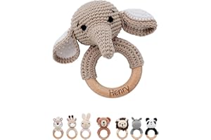 Bärenfreunde® - Personalisierter Beißring Baby - Niedlicher Greifling für Baby's ab 0 Monate - Babyrassel mit Name als Baby Geschenk für Mädchen und Jungen (Elefant,ohne Name)