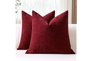 JOTOM Set of 2 Cushion Covers 45x45 cm Soft Chenille Red Decorative Throw Pillow Covers 18x18 Inch Square Cushion Case Solid Pillowcases for Couch Sofa Living Room Bed Home Decor (Red)