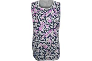 FASHION REVIEW [Navy Blue, UK - 14-16] New Ladies Womens Flower Printed Work Kitchen Cleaning Cooking Apron Overall