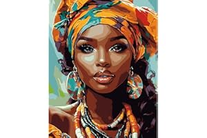 DAERLE Dipingi con i Numeri per Adulti, Bella donna di colore con grandi capelli ricci, pittura a mano fai da te, per principianti e adulti, Decora la casa Regalo,con Vernici (senza cornice), 40x50cm