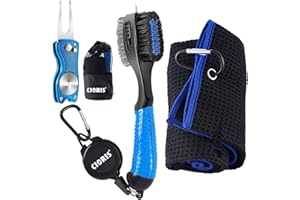 CLORIS Golf Groove Cleaning Tool Set - Microfiber Waffle Pattern Golf Towel | Retractable Club Groove Cleaner Brush | Foldable Divot Tool With Magnetic Ball Marker