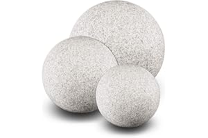 ‎TRENDLIGHTS24 trendlights24 Stone IP65 Kugelleuchte für Garten - 3er Set 20+30+40 cm Kugel Außenleuchte Naturstein Optik E27 230V - mit LED 9W - Erdspieße - außen